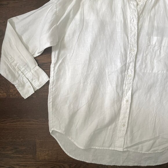 Everlane Woman's White Linen Collarless Oversize Shirt Blouse-Size 4 - Picture 3 of 7